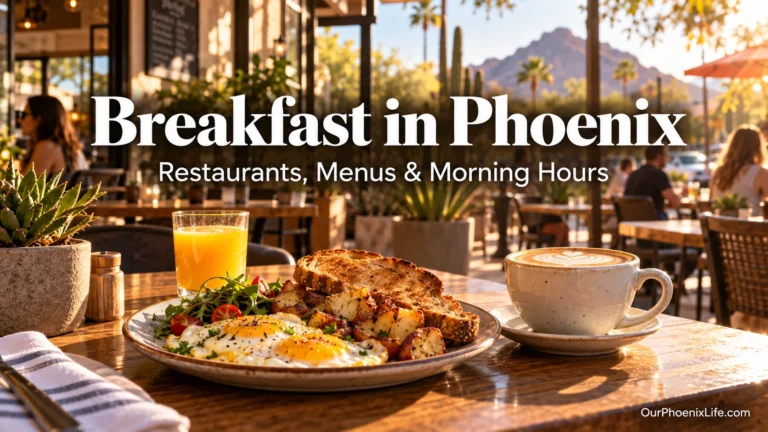 Breakfast in Phoenix with eggs, coffee and orange juice on a sunny patio