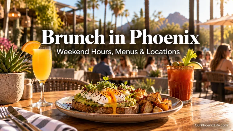 Brunch in Phoenix on a sunny patio with brunch drinks and breakfast plate